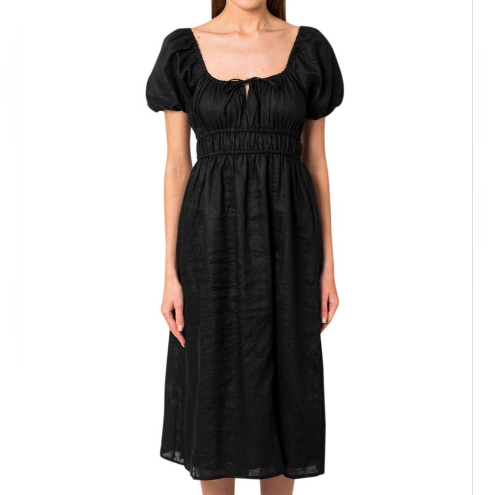 Opt Black Smocked Midi Dress